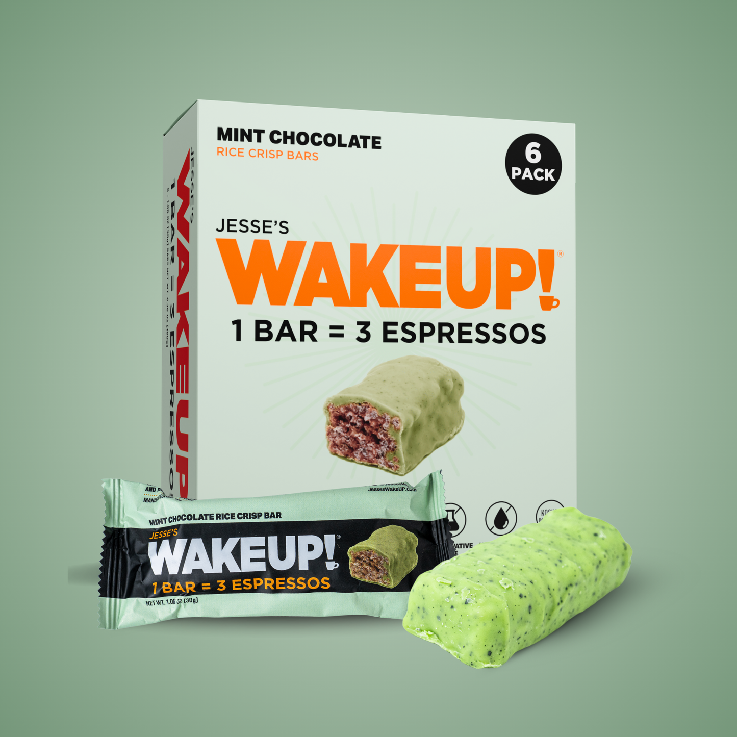 WakeUP! Caffeinated Mint Chocolate Protein Bars - 6 Pack