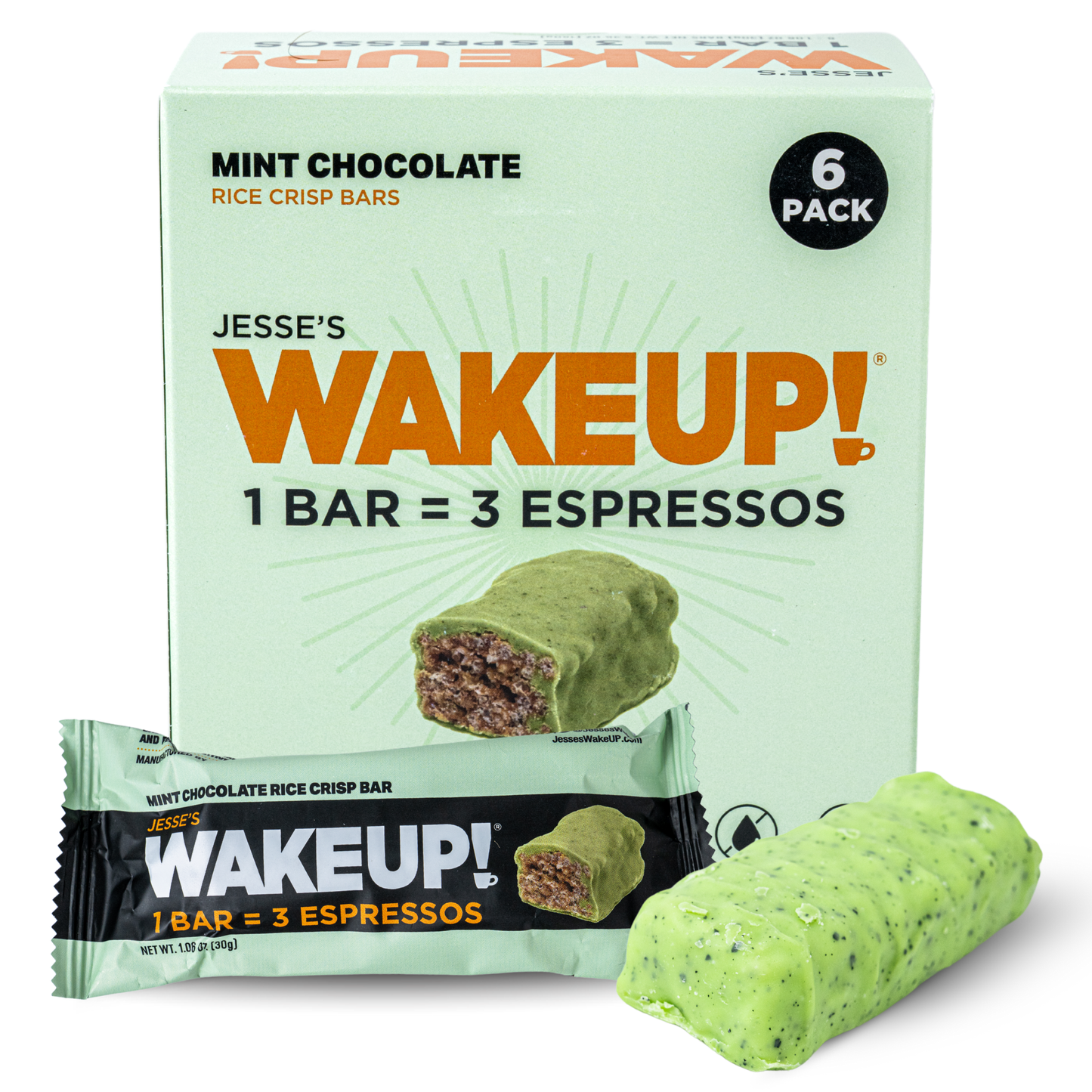 WakeUP! Caffeinated Mint Chocolate Protein Bars - 6 Pack