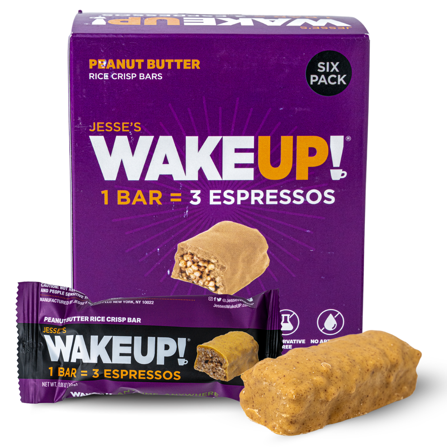 WakeUP! Caffeinated Peanut Butter Protein Bars - 6 Pack