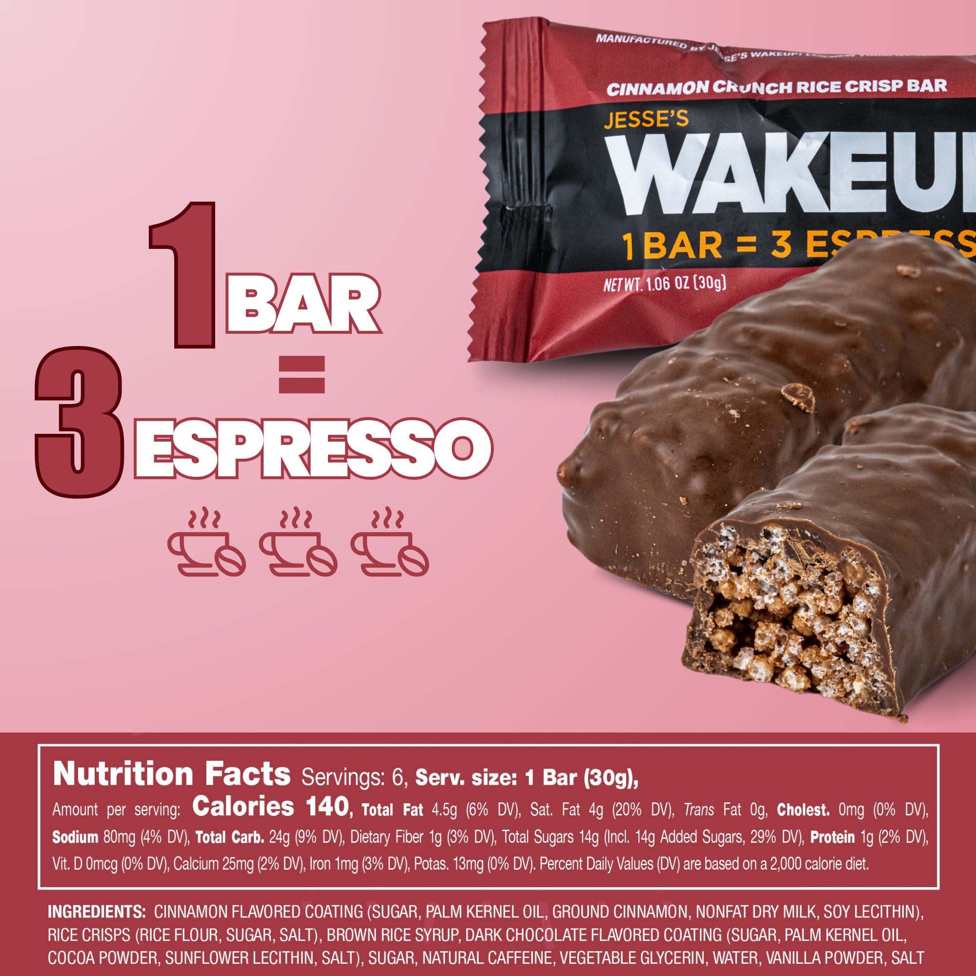 WakeUP! Caffeinated Cinnamon Crunch Protein Bars - 6 Pack