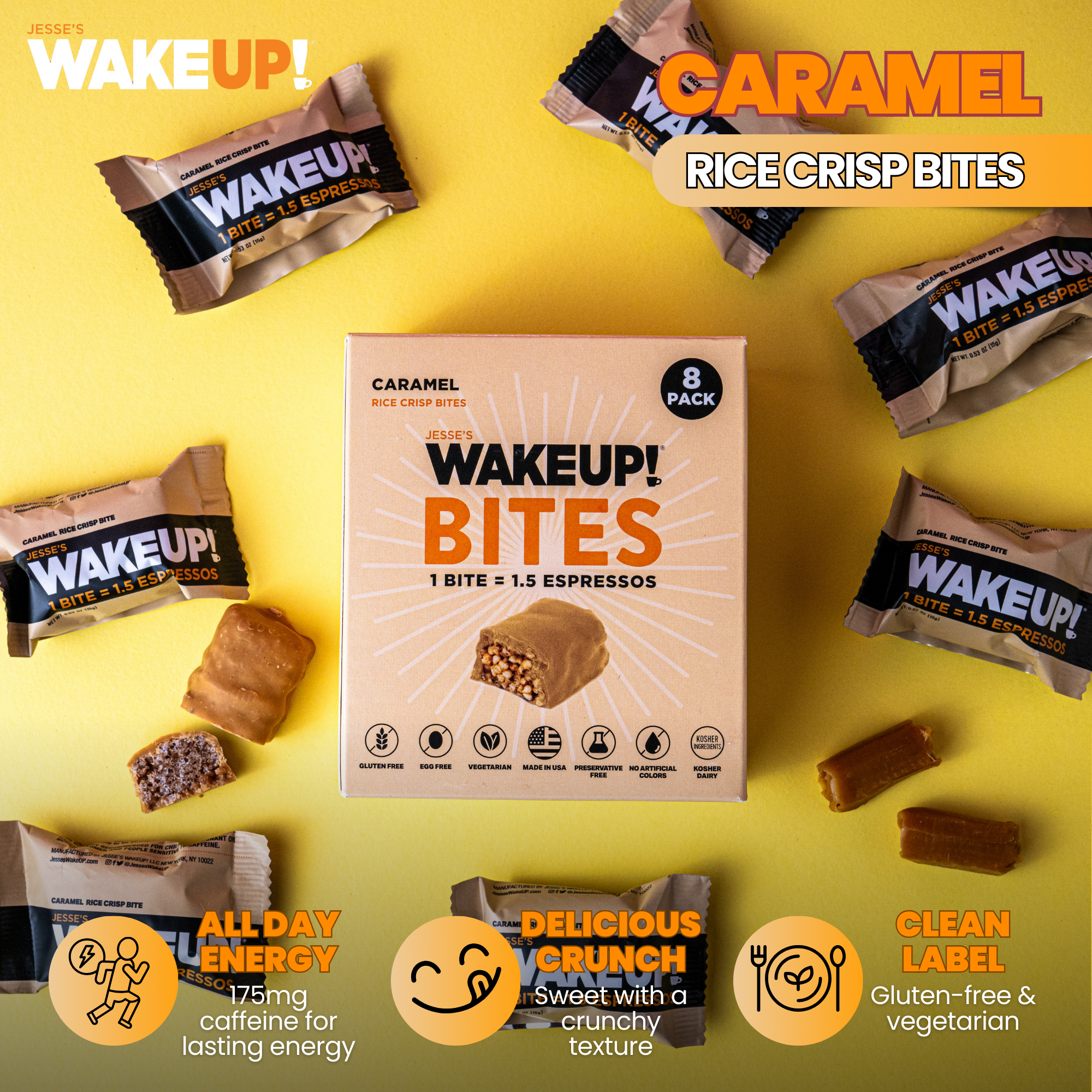 WakeUP! Caffeinated Caramel Protein Bites - 8 Pack