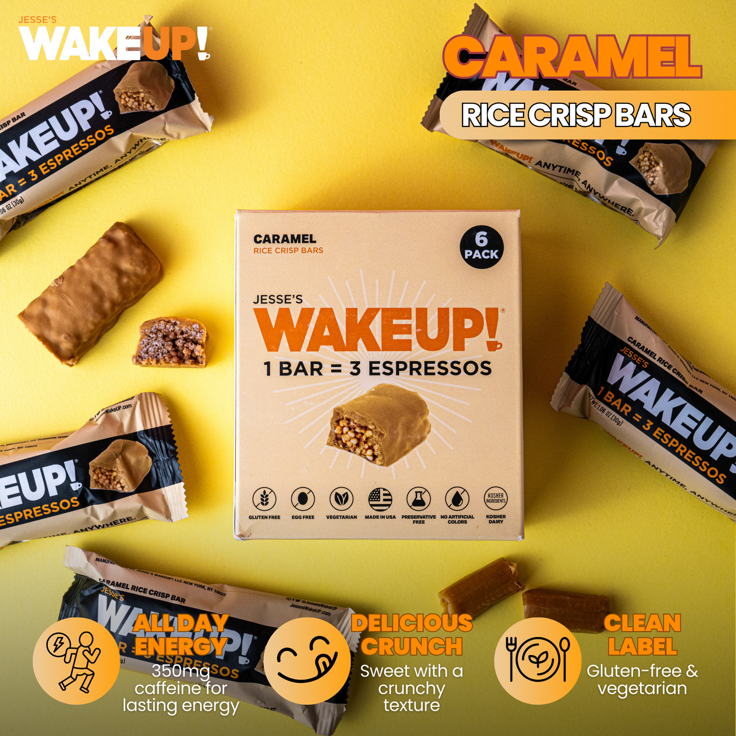 WakeUP! Caffeinated Caramel Protein Bars - 6 Pack