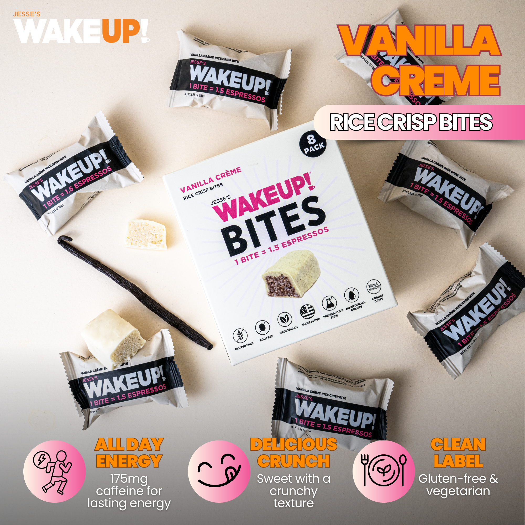 WakeUP! Caffeinated Vanilla Creme Protein Bites - 8 Pack