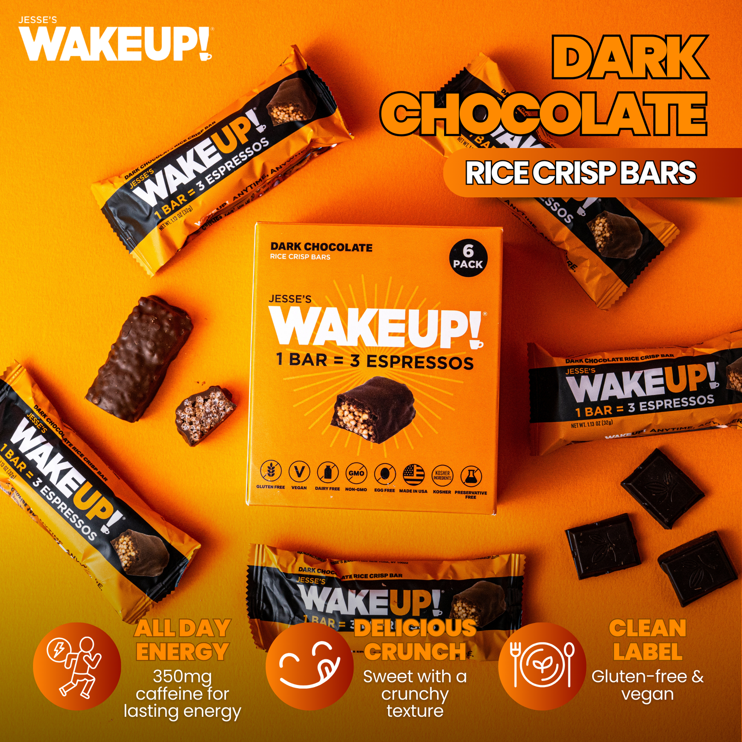 WakeUP! Caffeinated Chocolate Protein Bars - 6 Pack