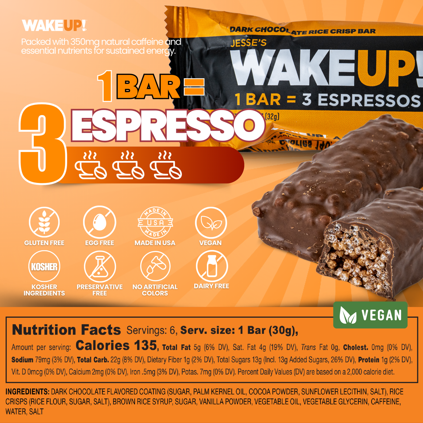 WakeUP! Caffeinated Chocolate Protein Bars - 6 Pack
