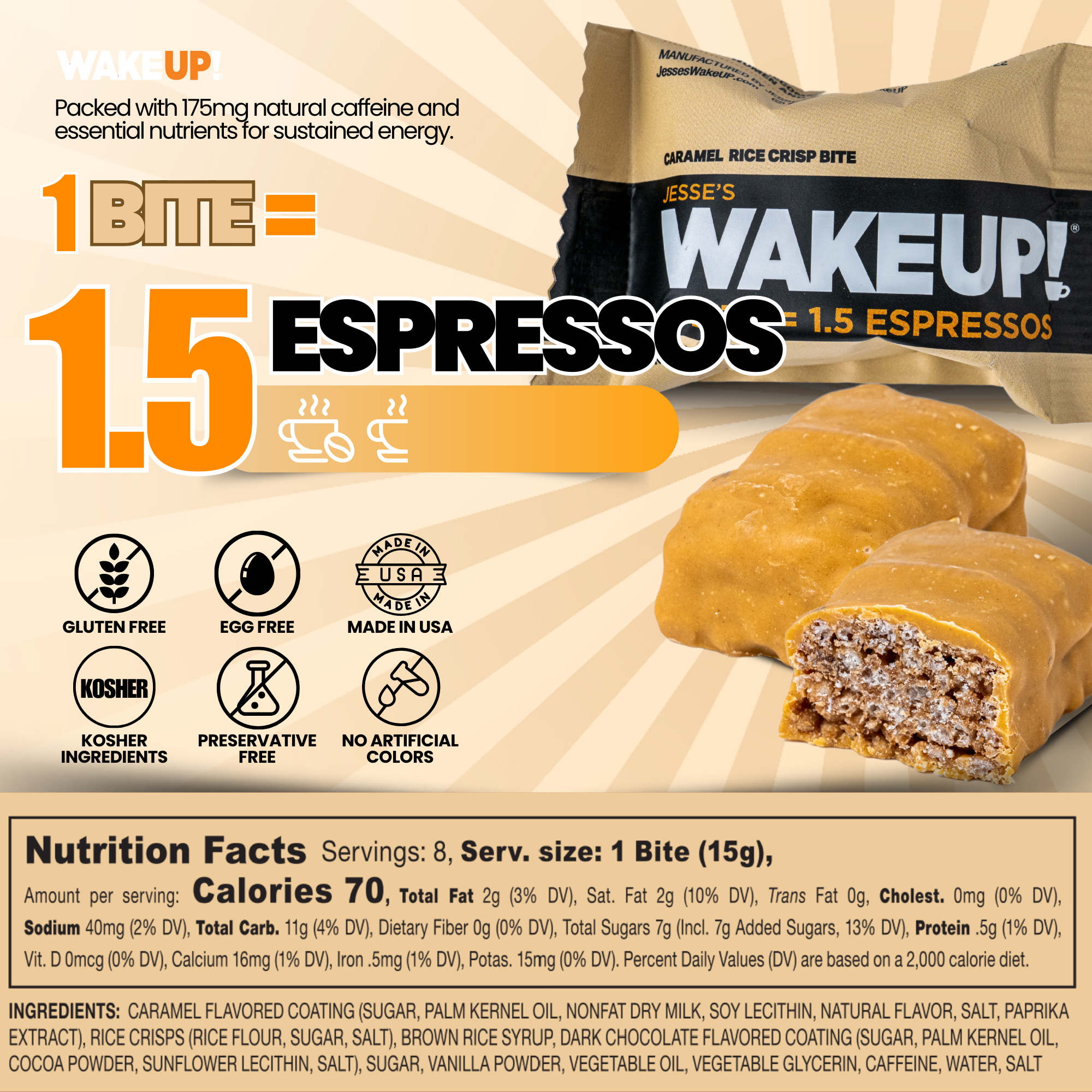 WakeUP! Caffeinated Caramel Protein Bites - 8 Pack