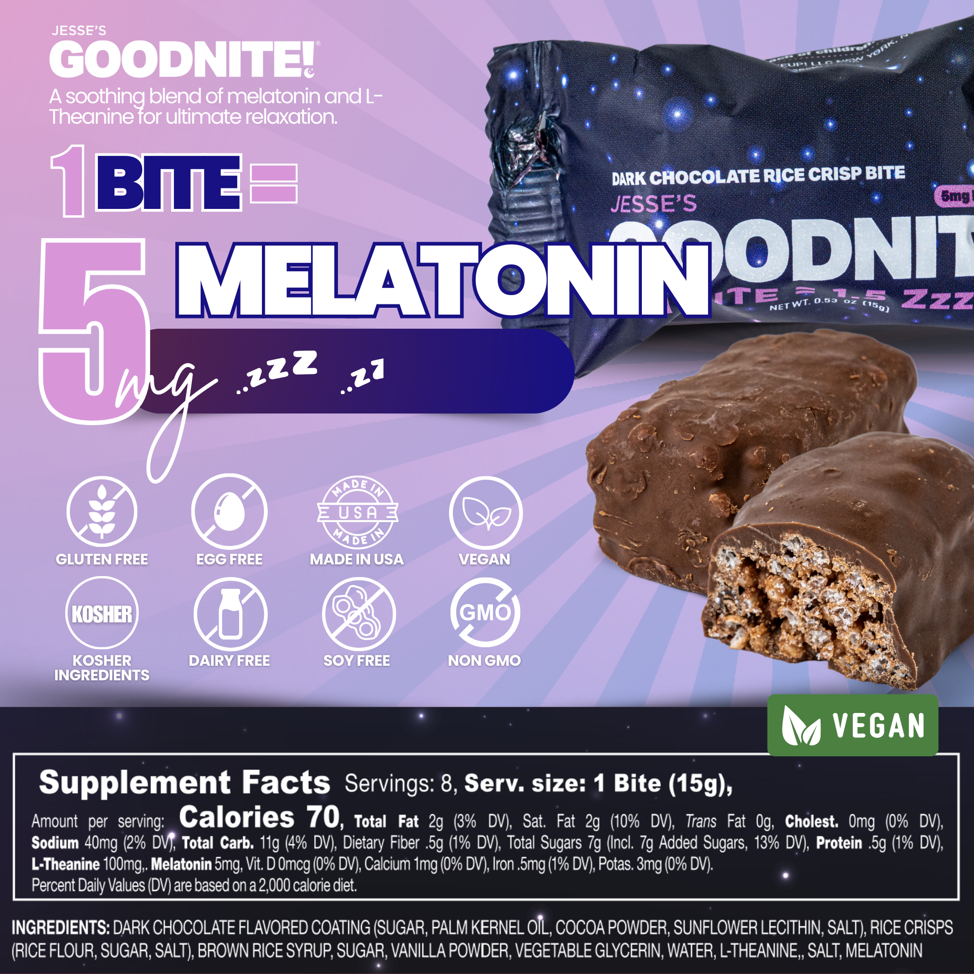GOODNITE! Sleep Bites – Proprietary Blend with 5mg Melatonin & L-Theanine