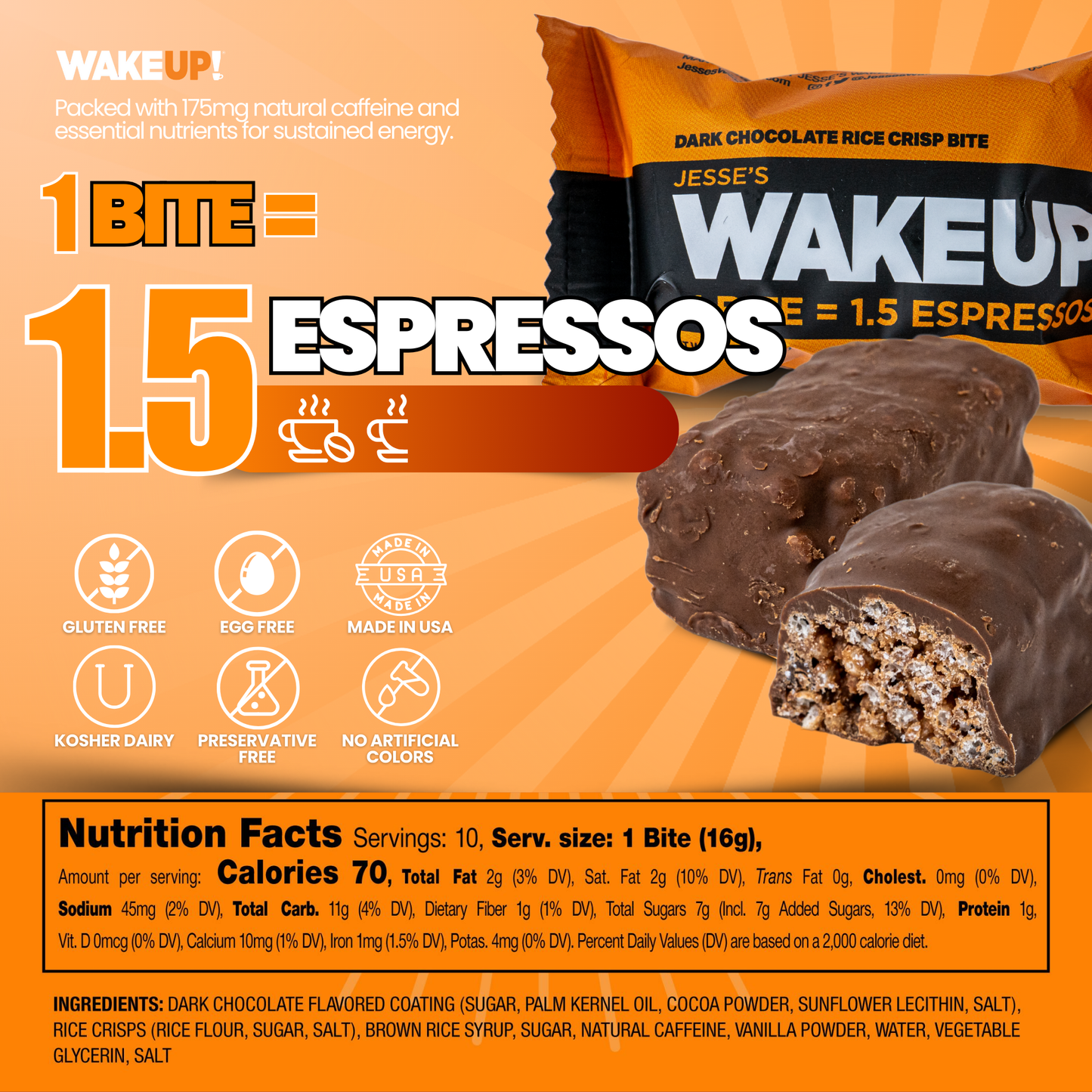 WakeUP! Caffeinated Chocolate Protein Bites - 8 Pack