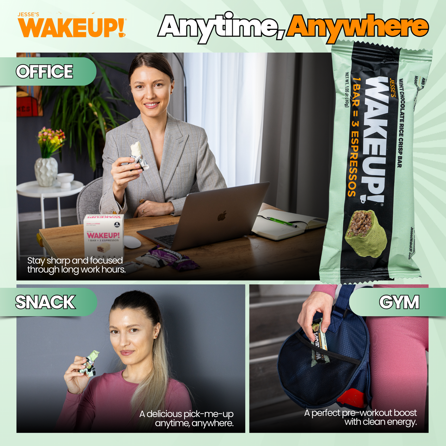 WakeUP! Caffeinated Mint Chocolate Protein Bars - 6 Pack
