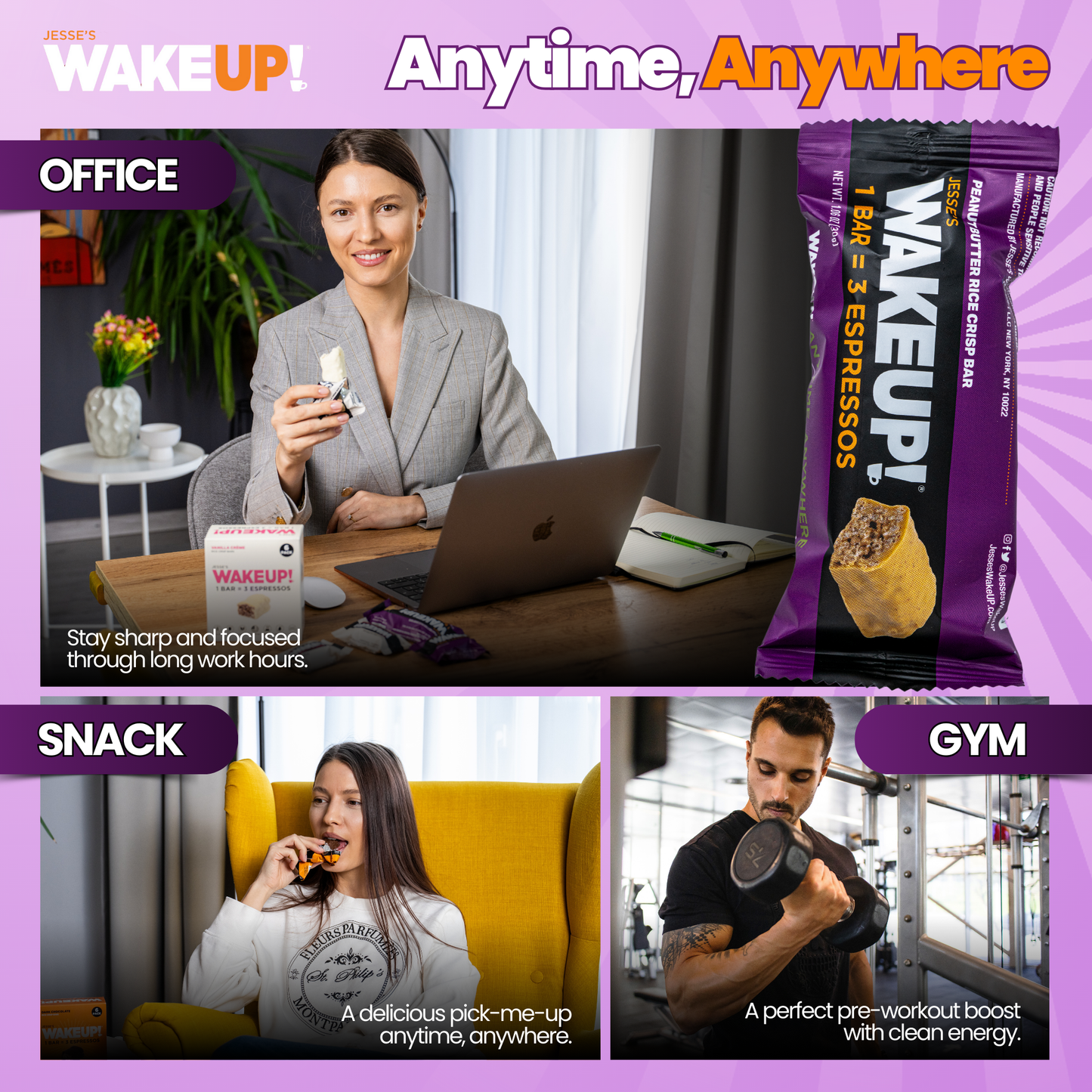 WakeUP! Caffeinated Peanut Butter Protein Bars - 6 Pack