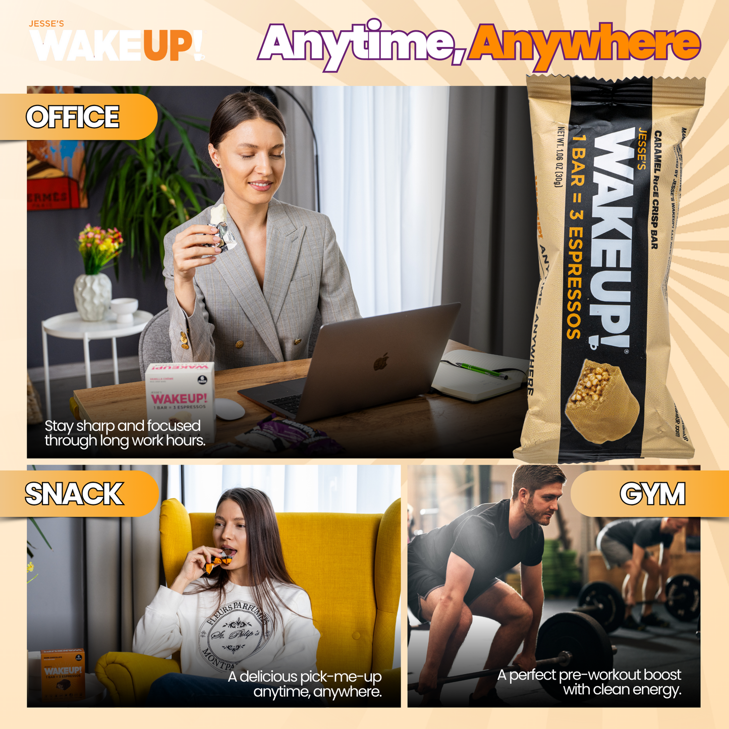WakeUP! Caffeinated Caramel Protein Bars - 6 Pack