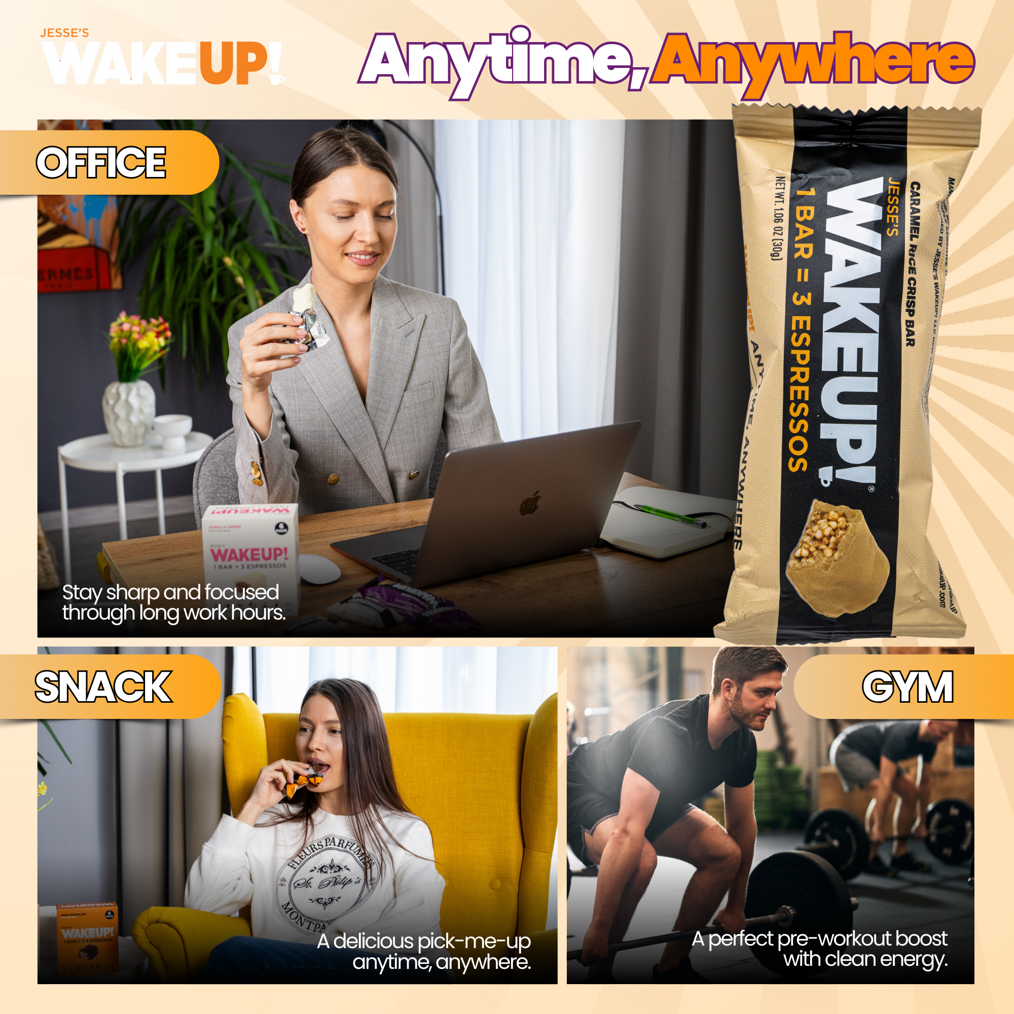 WakeUP! Caffeinated Caramel Protein Bars - 6 Pack