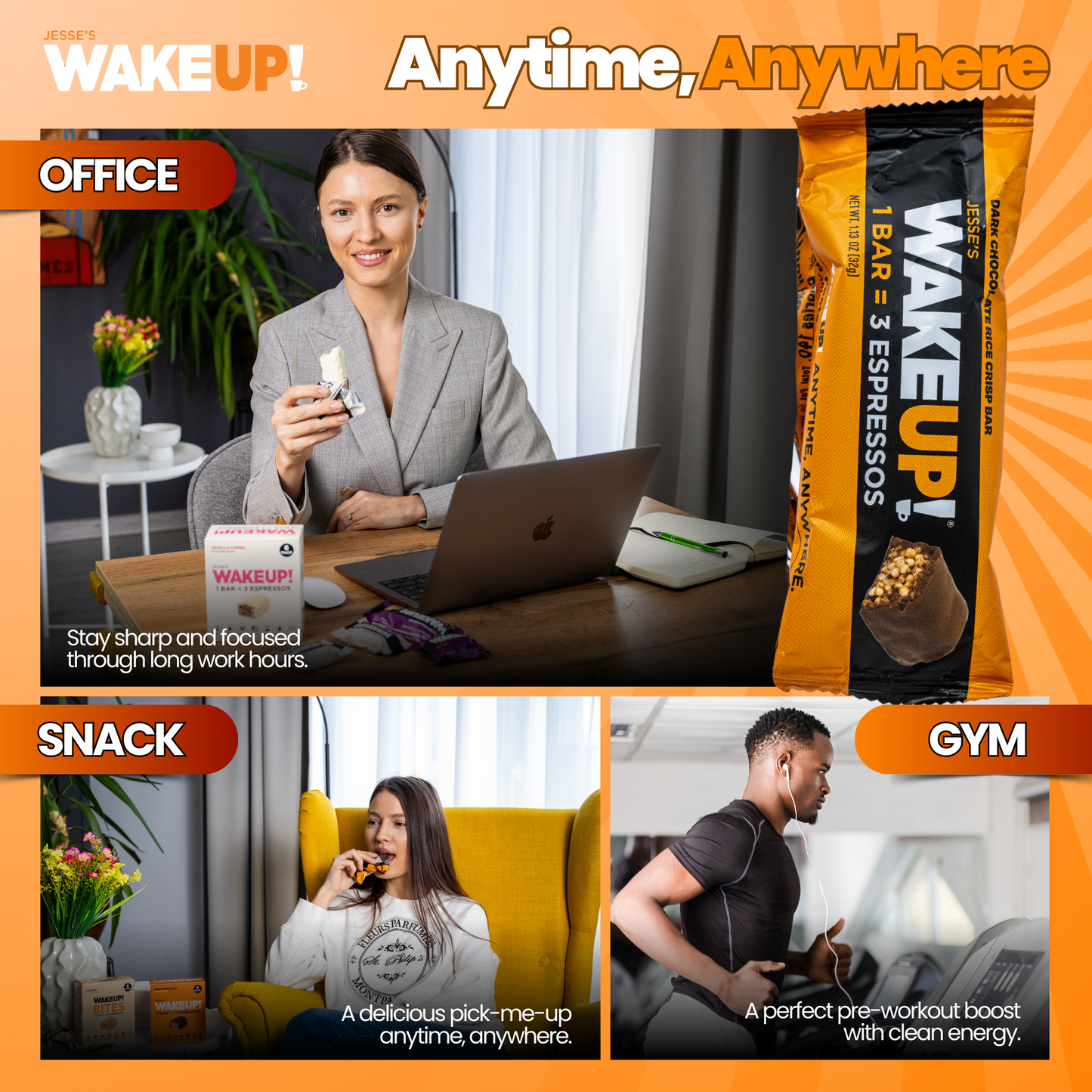 WakeUP! Caffeinated Chocolate Protein Bars - 6 Pack