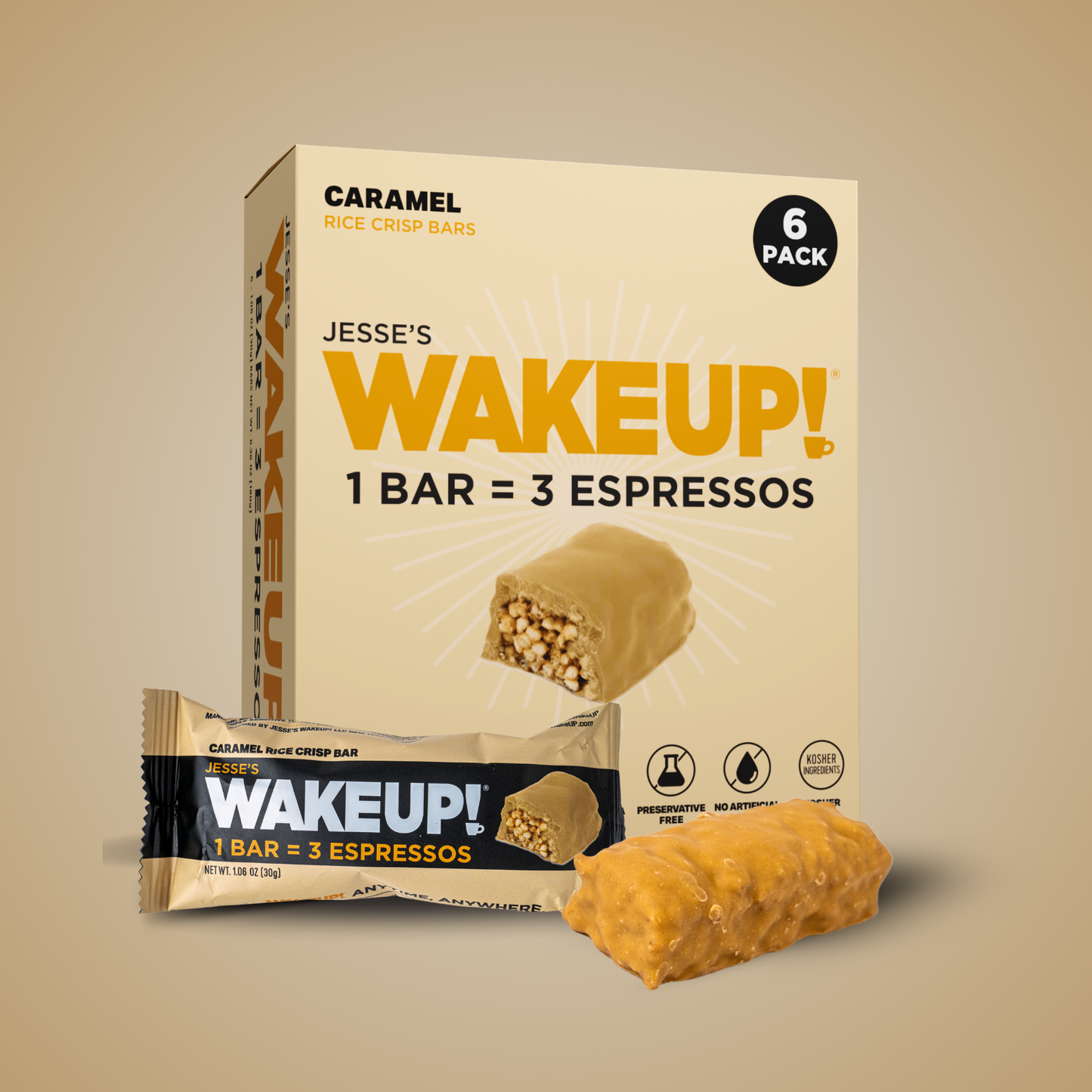 WakeUP! Caffeinated Caramel Protein Bars - 6 Pack
