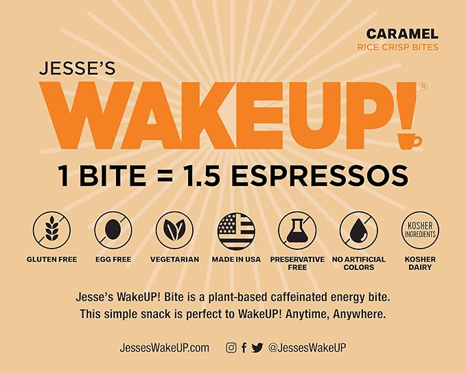 WakeUP! Caffeinated Protein Bites Value Pack – 6 Cartons (48 Bites) – 3 Caramel & 3 Peanut Butter