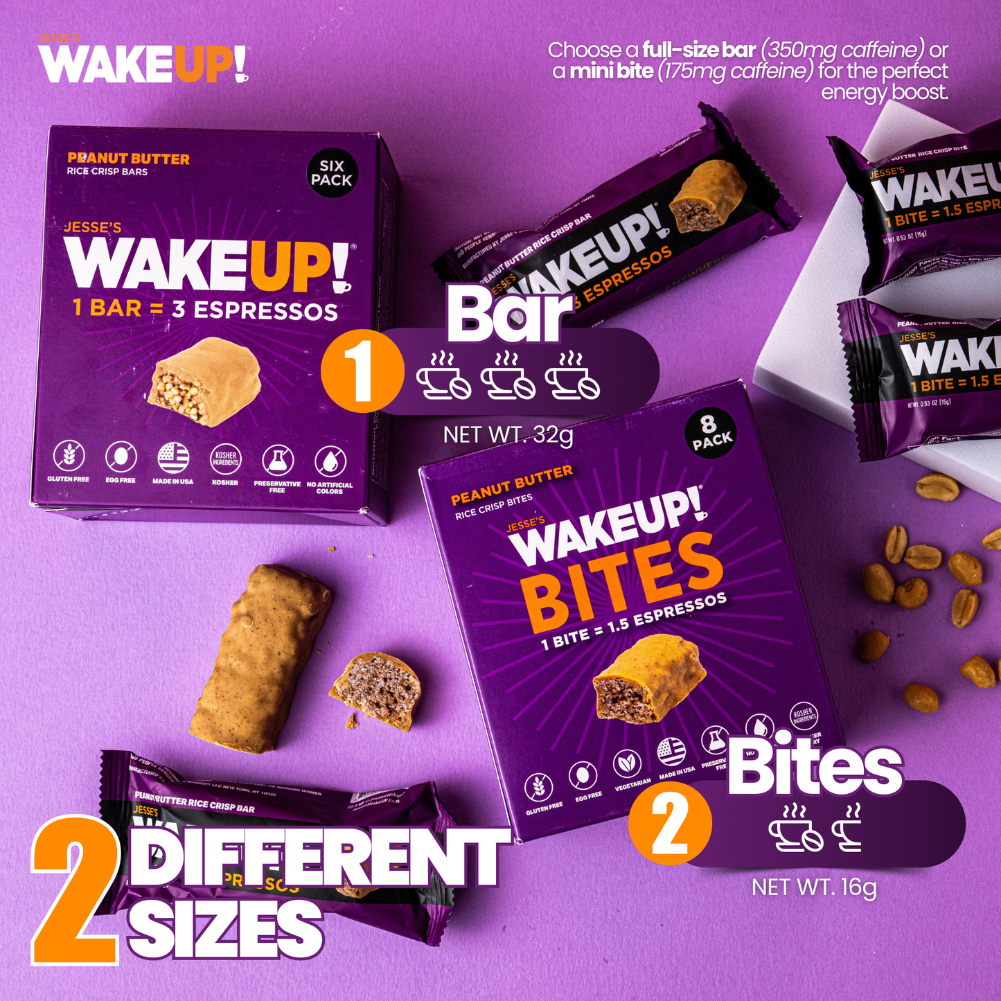 WakeUP! Caffeinated Peanut Butter Protein Bars - 6 Pack