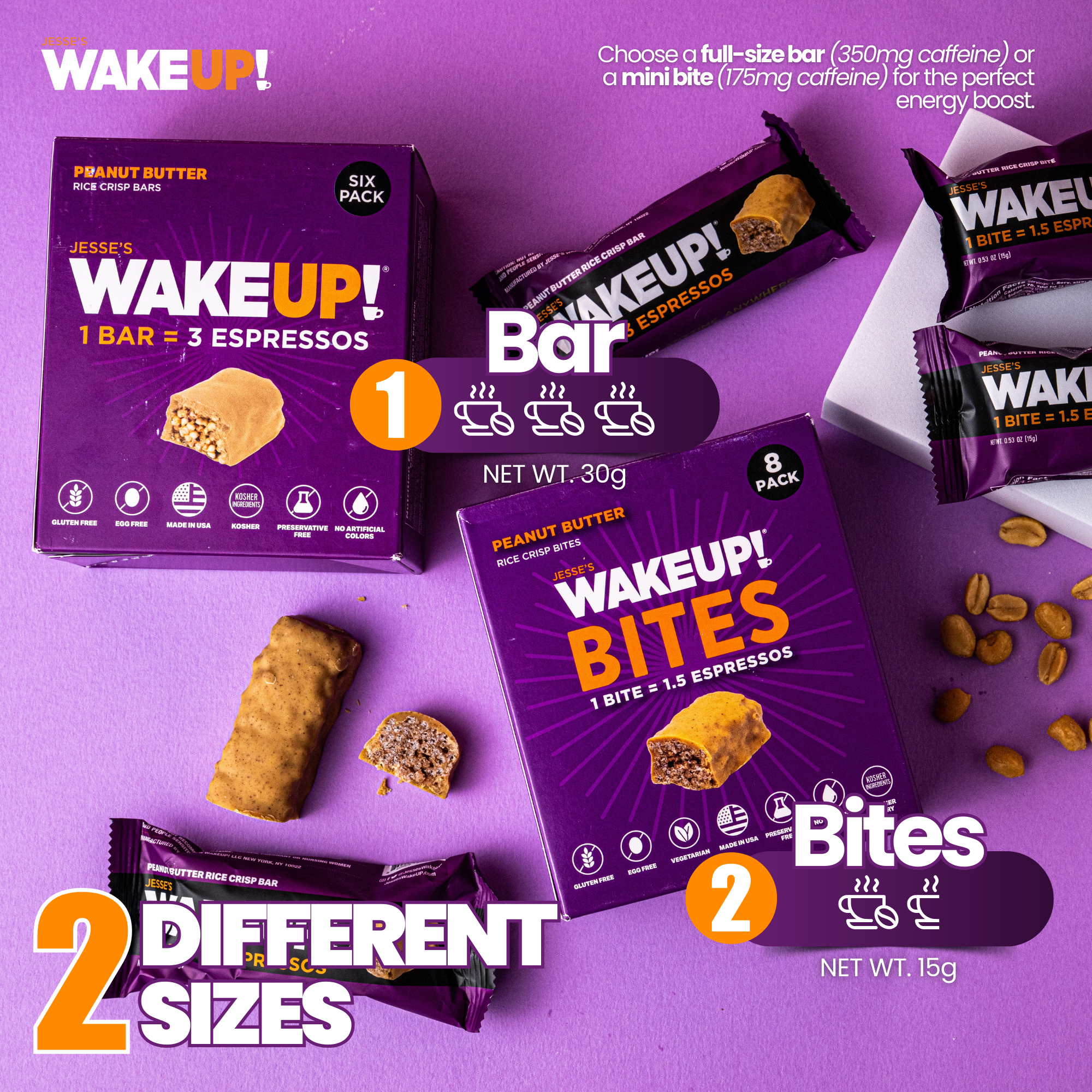 WakeUP! Caffeinated Peanut Butter Protein Bites - 8 Pack