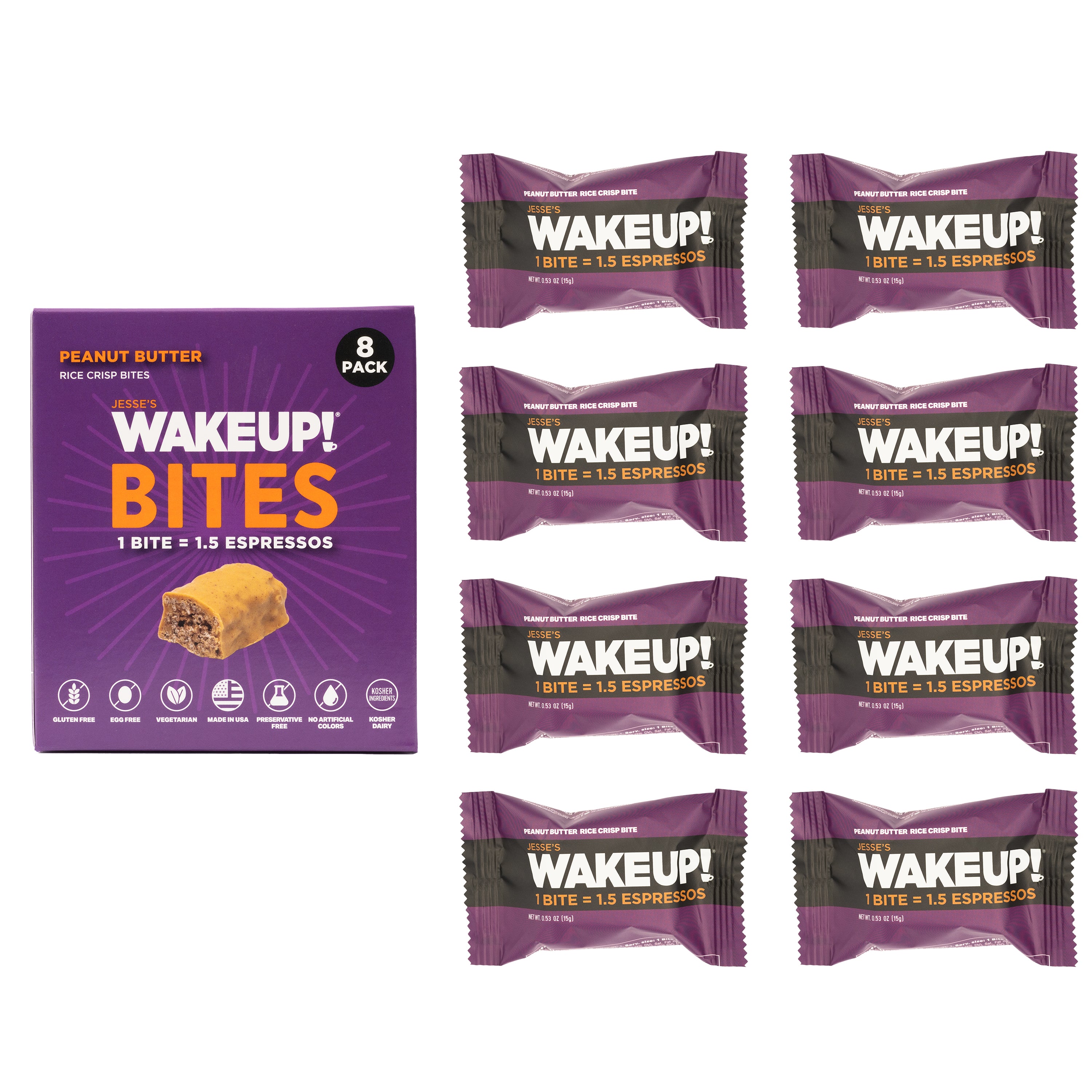 WakeUP! Caffeinated Protein Bites Value Pack – 6 Cartons (48 Bites) – 3 Caramel & 3 Peanut Butter