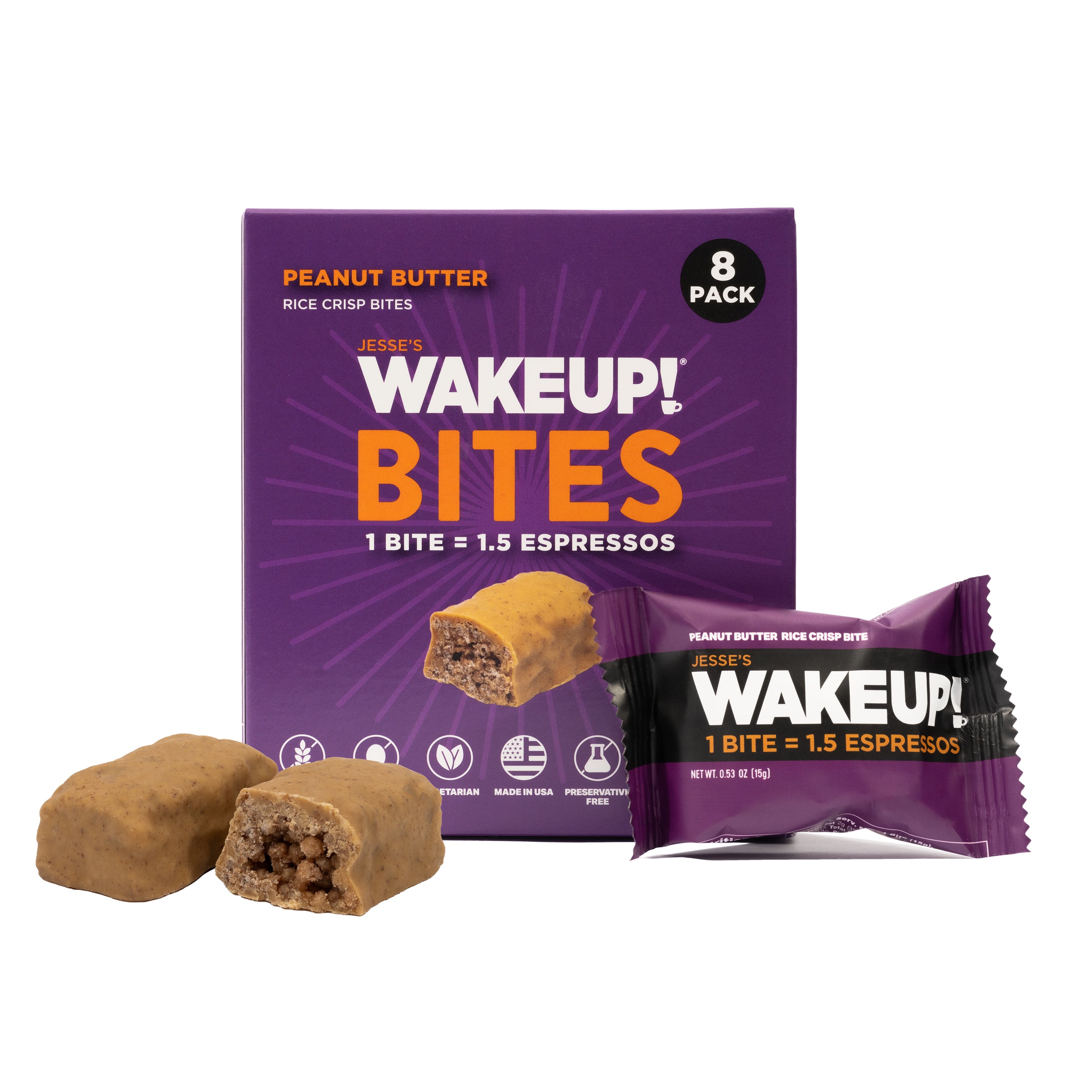 WakeUP! Caffeinated Protein Bites Value Pack – 6 Cartons (48 Bites) – 3 Caramel & 3 Peanut Butter
