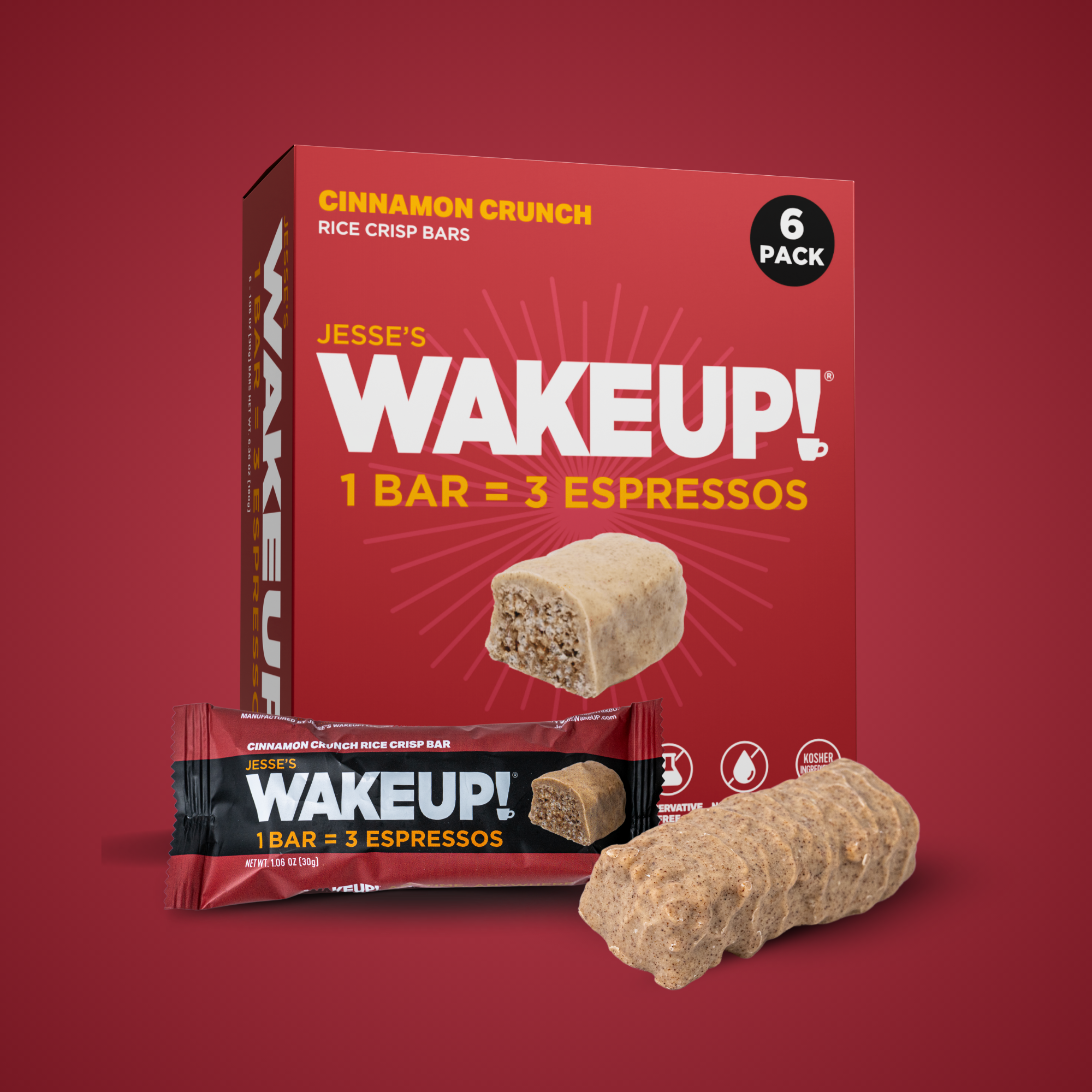 WakeUP! Caffeinated Cinnamon Crunch Protein Bars - 6 Pack