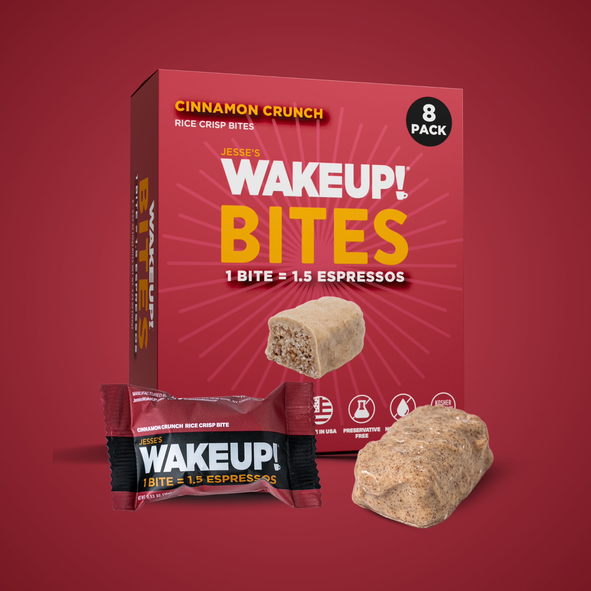 WakeUP! Caffeinated Cinnamon Crunch Protein Bites - 8 Pack