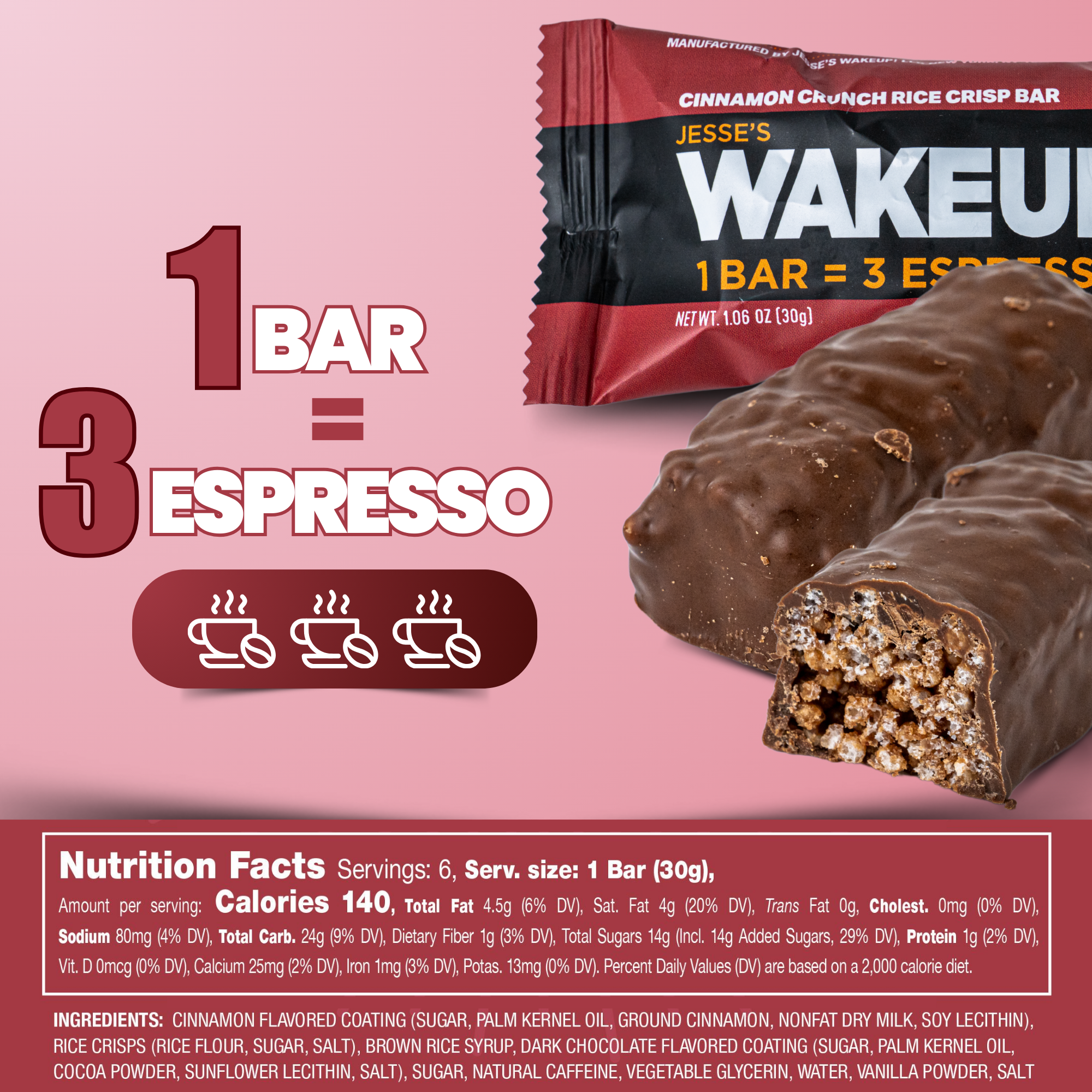 WakeUP! Caffeinated Cinnamon Crunch Protein Bars - 6 Pack
