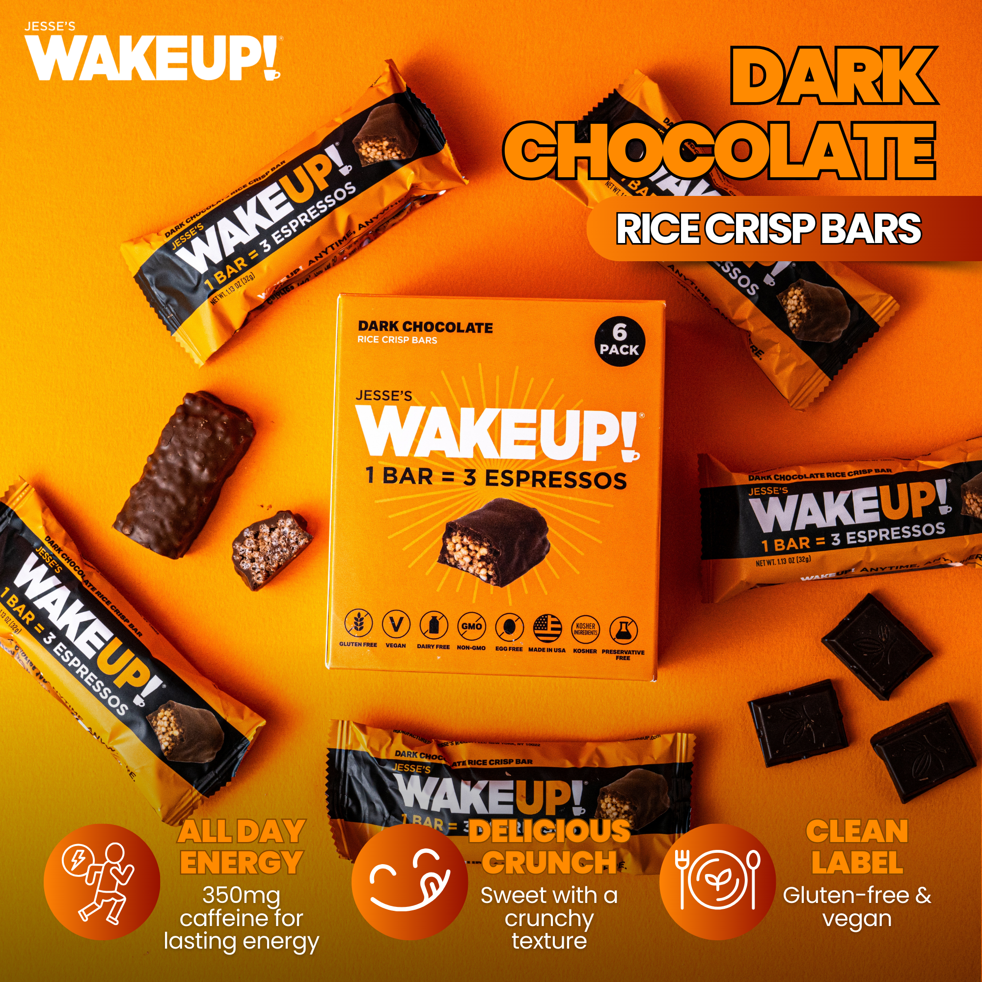 WakeUP! Caffeinated Chocolate Protein Bars - 6 Pack