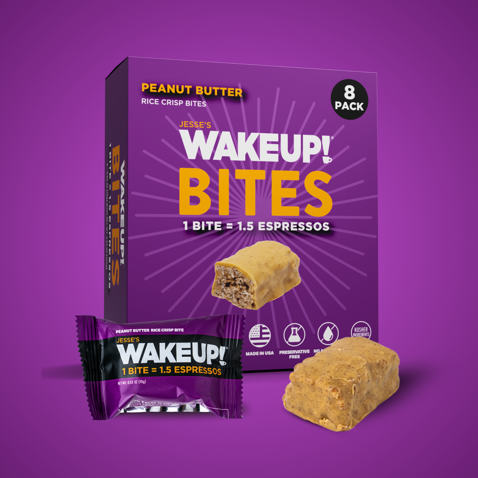 WakeUP! Caffeinated Peanut Butter Protein Bites - 8 Pack