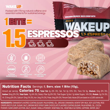 WakeUP! Caffeinated Cinnamon Crunch Protein Bites - 8 Pack