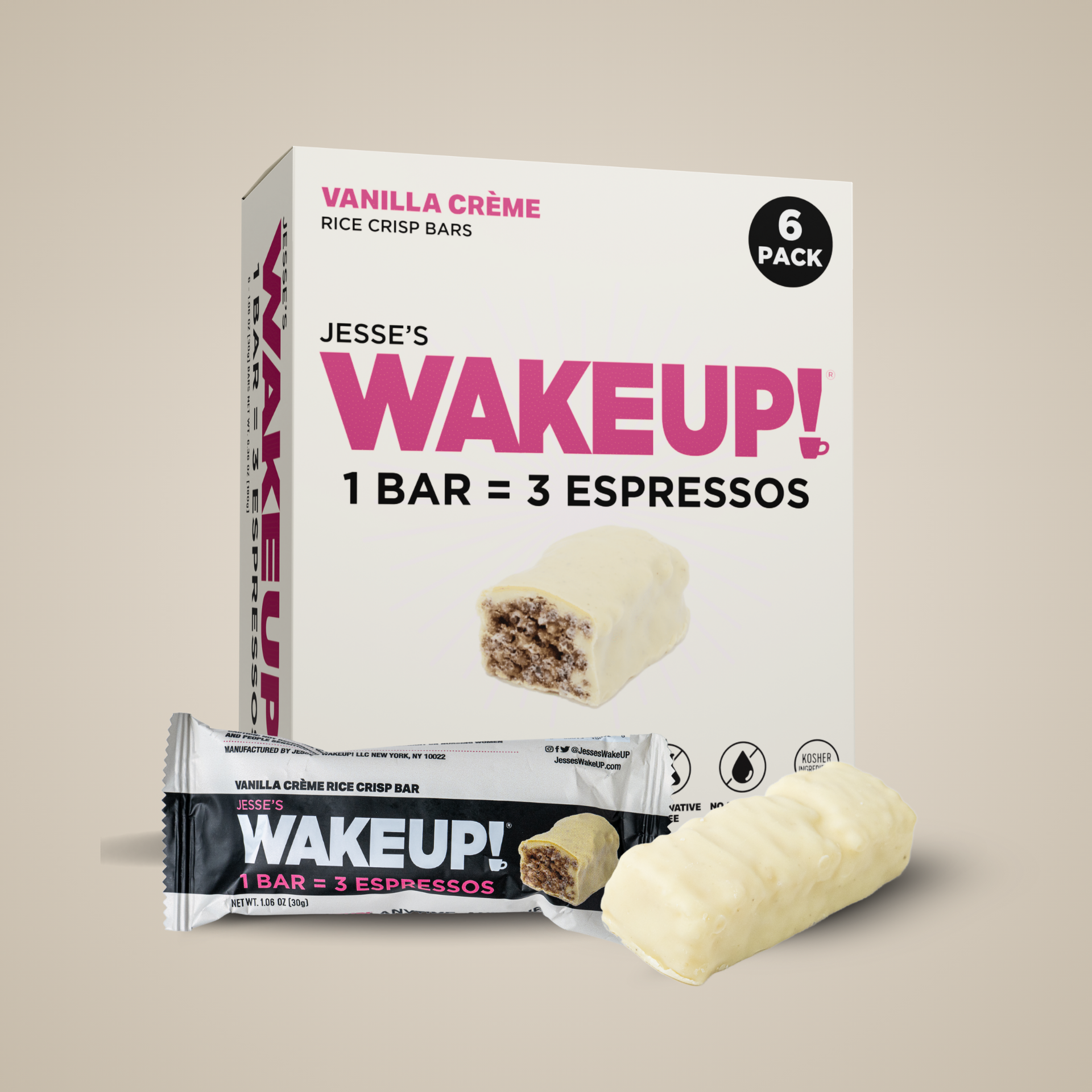 WakeUP! Caffeinated Vanilla Creme Protein Bars - 6 Pack – Jesse's
