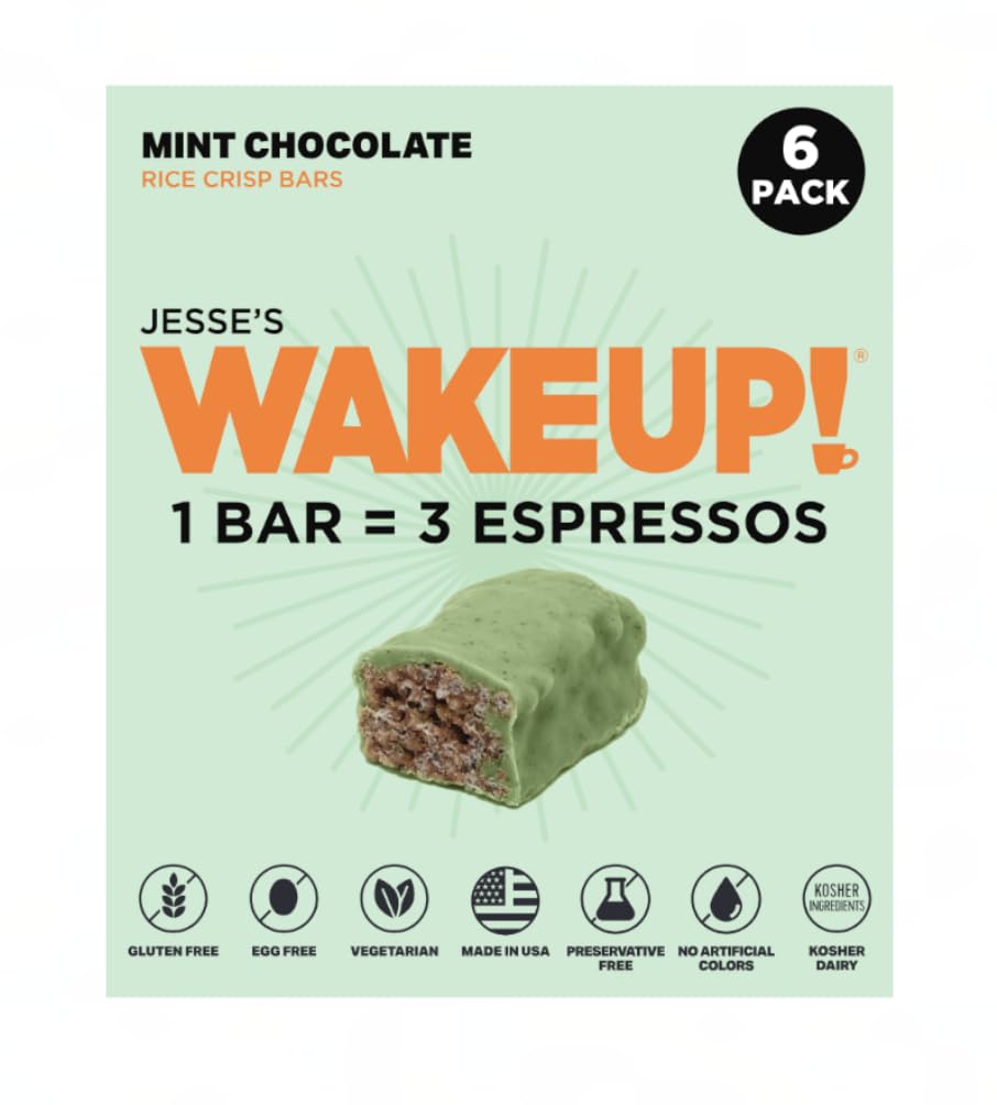 WAKE UP! Caffeinated Chocolate Protein Bars & Bites (1 Bar = 3 Espressos, Mint Chocolate)