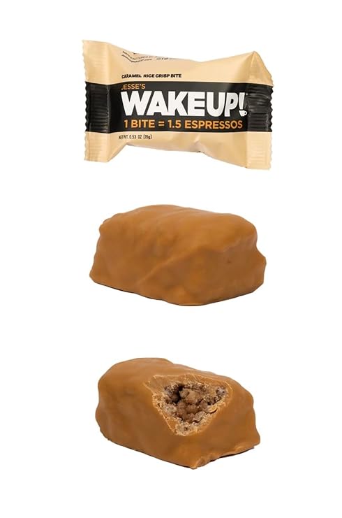 WAKE UP! Caffeinated Caramel Protein Bites - Gluten Free, Vegetarian, 175mg Caffeine (1 Bite = 1.5 Espressos) - Boosts Focus and Clarity - Kosher Ingredients - 8 Pack