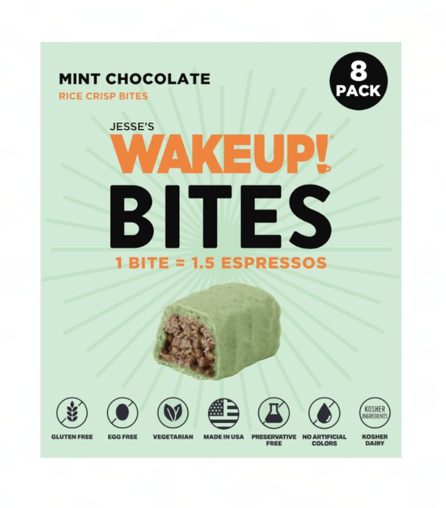 WAKE UP! Caffeinated Chocolate Protein Bars & Bites (1 Bite = 1.5 Espressos, Mint Chocolate)