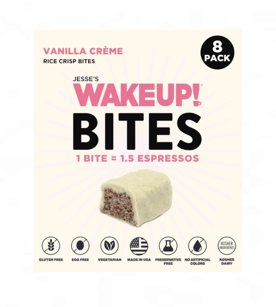 WAKE UP! Caffeinated Chocolate Protein Bars & Bites (1 Bite = 1.5 Espressos, Vanilla Creme)