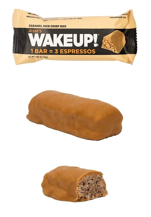 WAKE UP! Caffeinated Caramel Protein Bars - Gluten Free, Vegetarian, 350mg Caffeine (1 Bar = 3 Espressos) - Boosts Focus and Clarity - Kosher Ingredients - 6 Pack