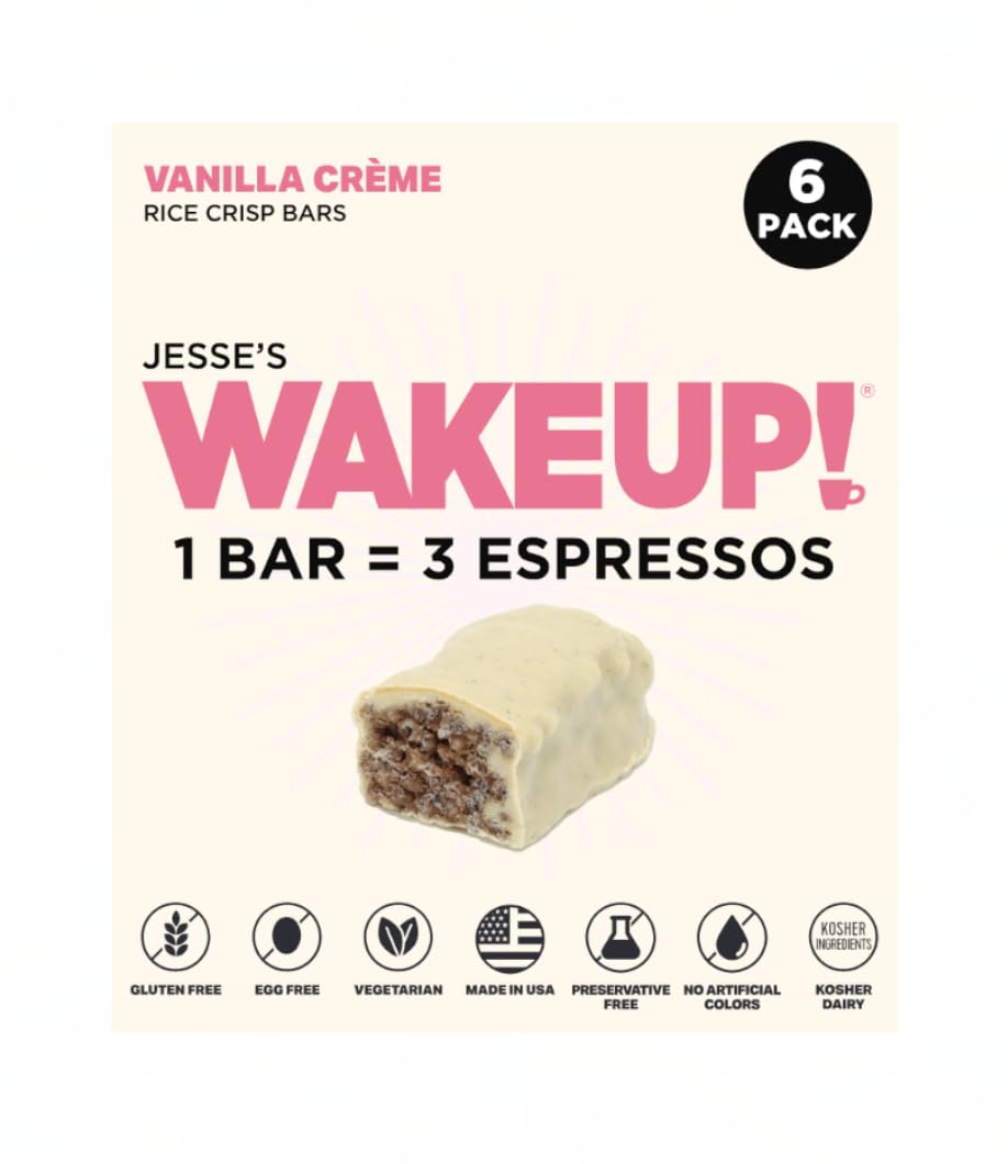 WAKE UP! Caffeinated Chocolate Protein Bars & Bites (1 Bar = 3 Espressos, Vanilla Creme)