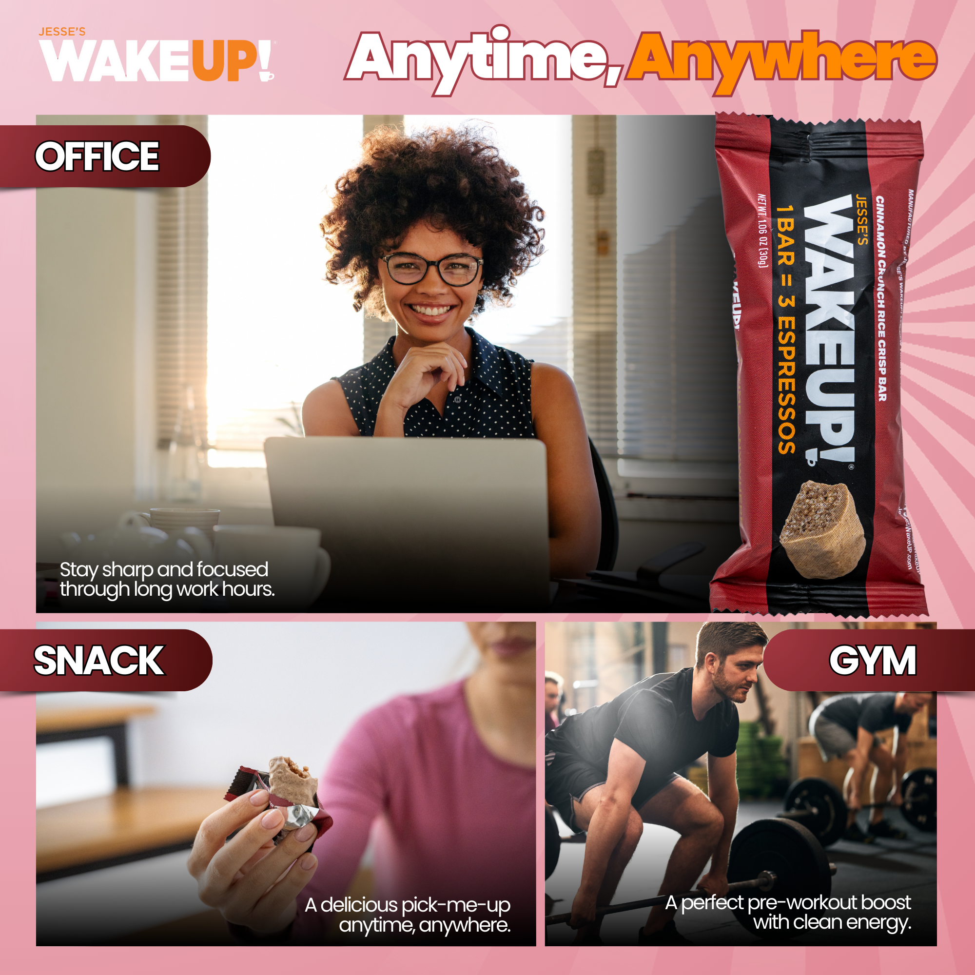 WakeUP! Caffeinated Cinnamon Crunch Protein Bars - 6 Pack