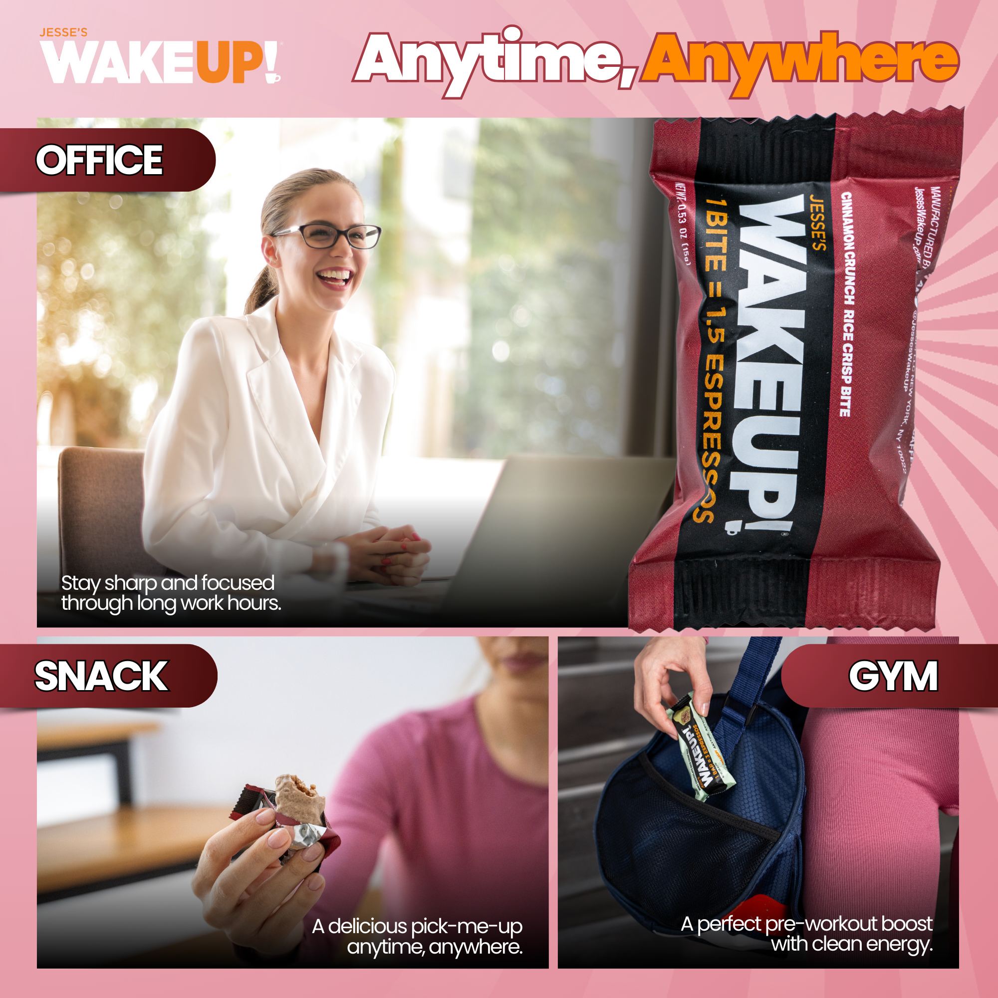 WakeUP! Caffeinated Cinnamon Crunch Protein Bites - 8 Pack