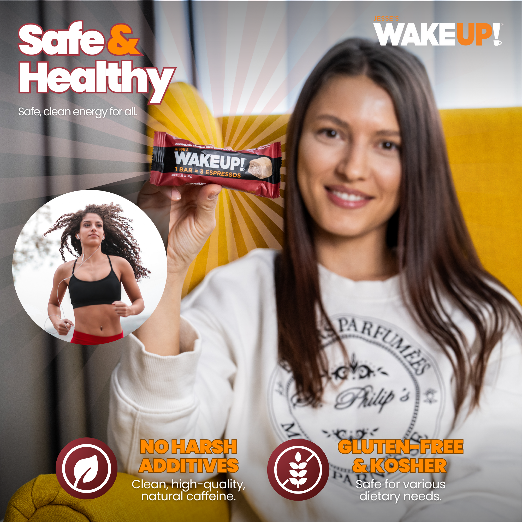 WakeUP! Caffeinated Cinnamon Crunch Protein Bars - 6 Pack
