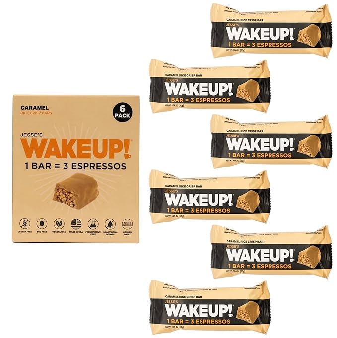 WAKE UP! Caffeinated Protein Bars Value Pack – 6 Cartons (36 Bars) – 3 Caramel & 3 Dark Chocolate – 350mg Caffeine (1 Bar = 3 Espressos) – Gluten-Free, Vegetarian, Kosher – Boosts Focus & Clarity