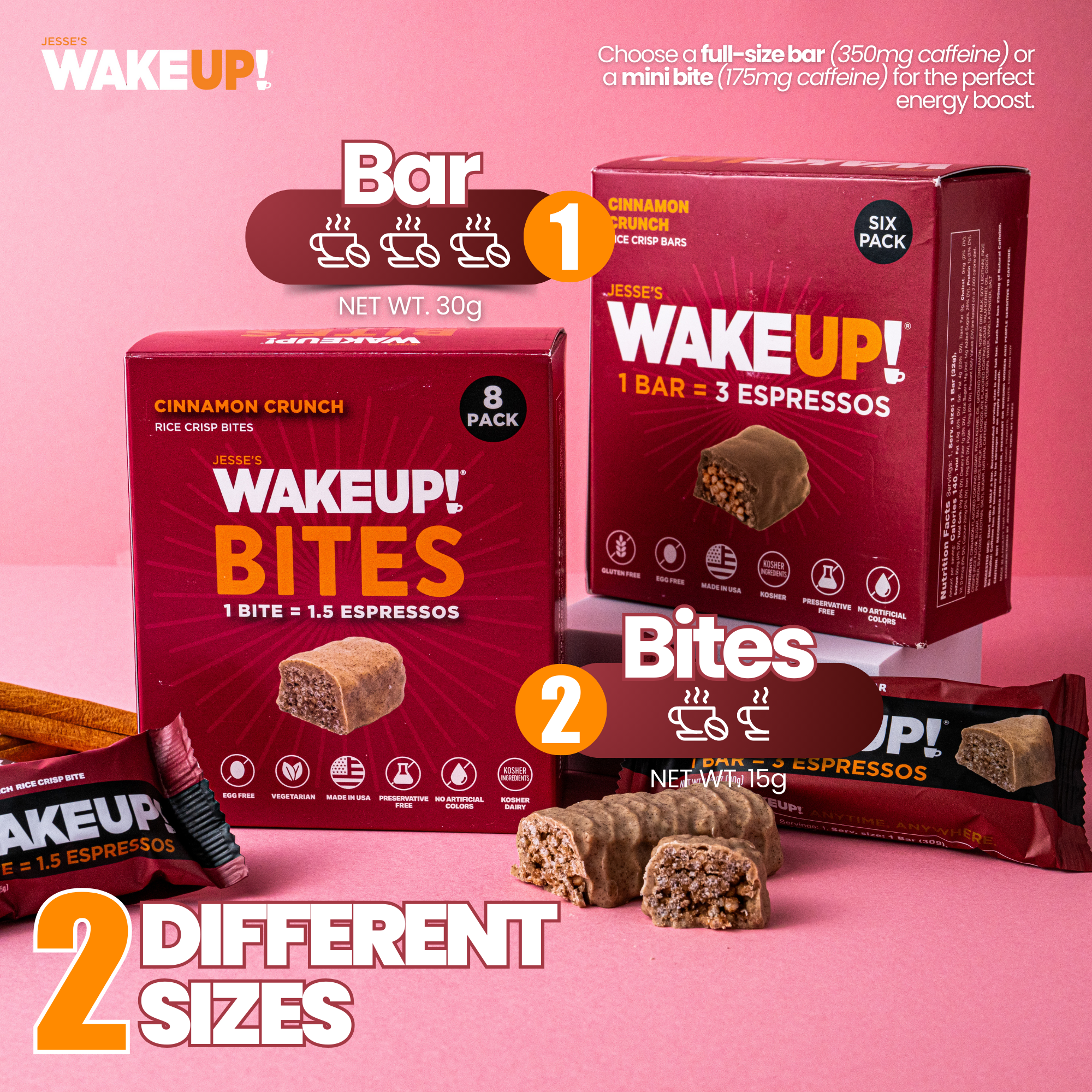 WakeUP! Caffeinated Cinnamon Crunch Protein Bites - 8 Pack