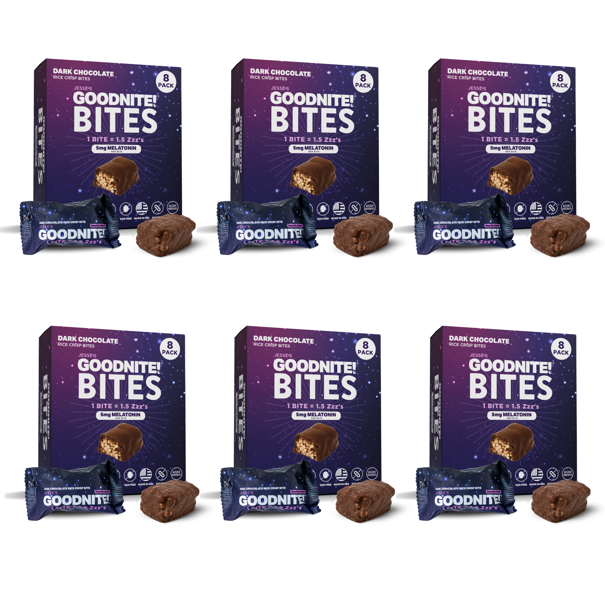 GoodNITE! Chocolate Protein Bites Value Pack – 6 Dark Chocolate Cartons (48 Bites)