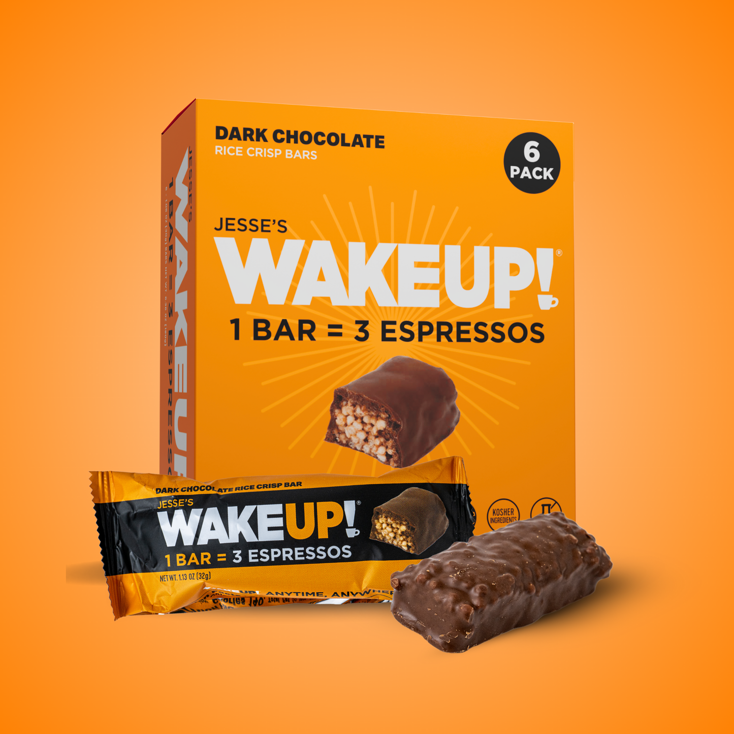 WakeUP! Caffeinated Chocolate Protein Bars - 6 Pack