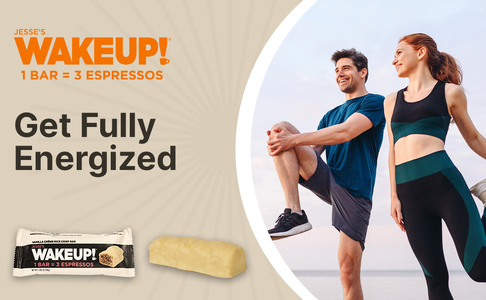 WAKE UP! Caffeinated Vanilla Creme Protein Bars - Gluten Free, Vegetarian, 350mg Caffeine (1 Bar = 3 Espressos) - Boosts Focus and Clarity - Kosher Ingredients - 6 Pack