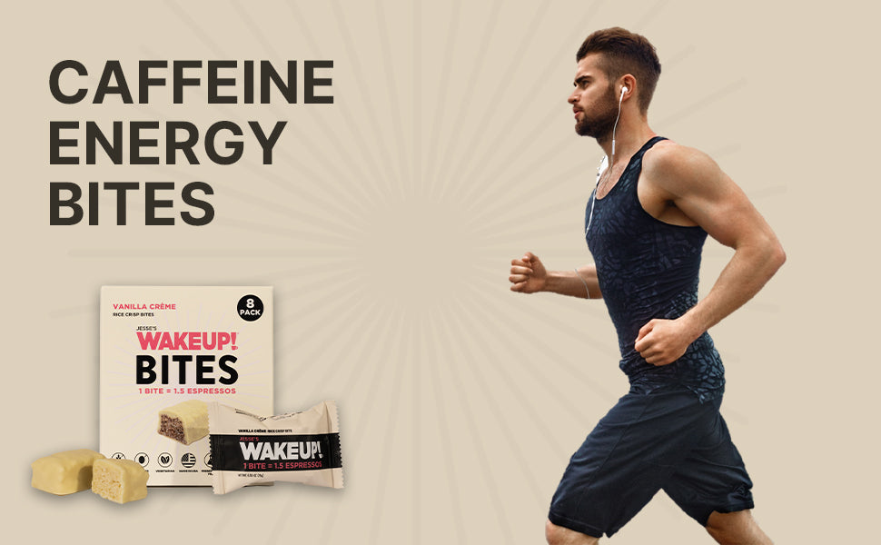 WAKE UP! Caffeinated Vanilla Creme Protein Bites - Gluten Free, Vegetarian, 175mg Caffeine (1 Bite = 1.5 Espressos) - Boosts Focus and Clarity - Kosher Ingredients - 8 Pack