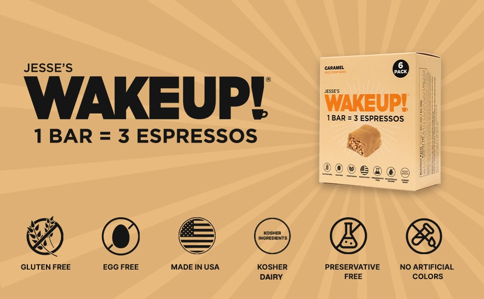 WAKE UP! Caffeinated Protein Bars Value Pack – 6 Cartons (36 Bars) – 3 Caramel & 3 Dark Chocolate – 350mg Caffeine (1 Bar = 3 Espressos) – Gluten-Free, Vegetarian, Kosher – Boosts Focus & Clarity