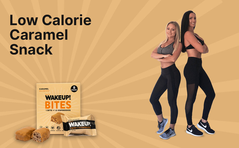 WAKE UP! Caffeinated Caramel Protein Bites - Gluten Free, Vegetarian, 175mg Caffeine (1 Bite = 1.5 Espressos) - Boosts Focus and Clarity - Kosher Ingredients - 8 Pack