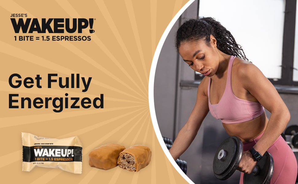 WAKE UP! Caffeinated Caramel Protein Bites - Gluten Free, Vegetarian, 175mg Caffeine (1 Bite = 1.5 Espressos) - Boosts Focus and Clarity - Kosher Ingredients - 8 Pack