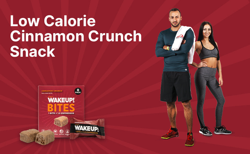 WAKE UP! Caffeinated Cinnamon Crunch Protein Bites - Gluten Free, Vegetarian, 175mg Caffeine (1 Bite = 1.5 Espressos) - Boosts Focus and Clarity - Kosher Ingredients - 8 Pack