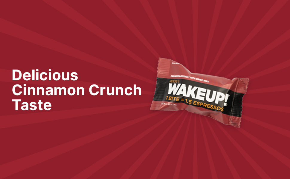 WAKE UP! Caffeinated Cinnamon Crunch Protein Bites - Gluten Free, Vegetarian, 175mg Caffeine (1 Bite = 1.5 Espressos) - Boosts Focus and Clarity - Kosher Ingredients - 8 Pack